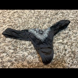 Aerie Grey Silk Thong with Bows - Small